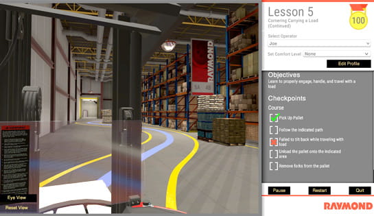 raymond virtual reality simulator, forklift simulator